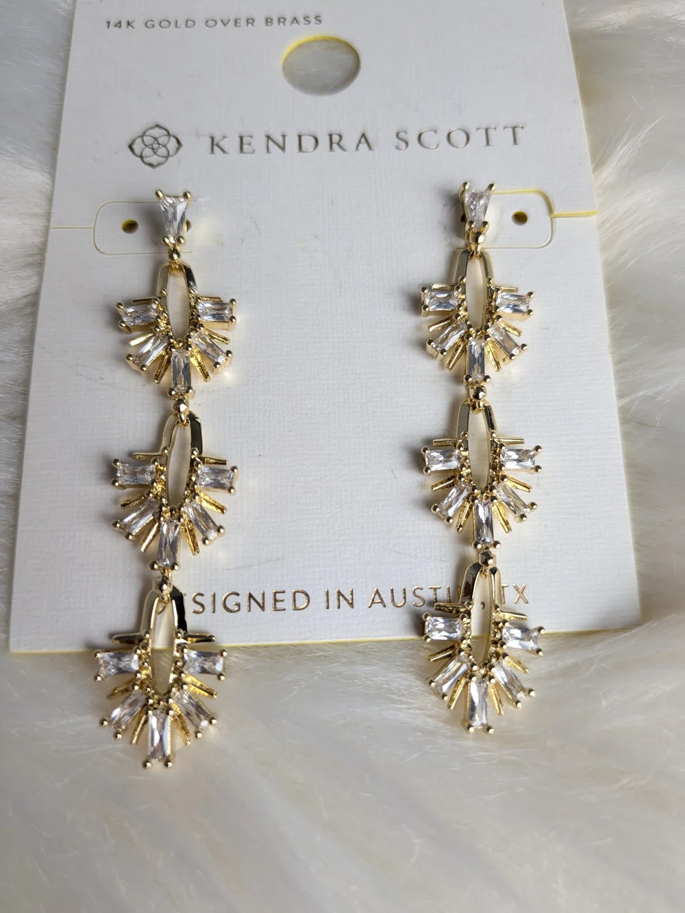 Kendra Scott Gold & Clear Crystal Linear Drop Earrings